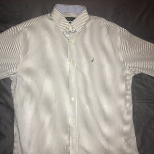 Nautica XLbutton down white dark blue striped logo